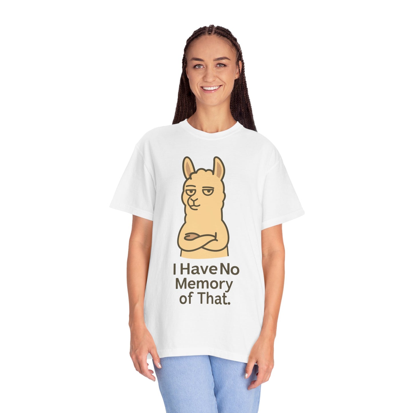 Funny Sarcastic Llama T-Shirt — "Has No Memory" Graphic Tee