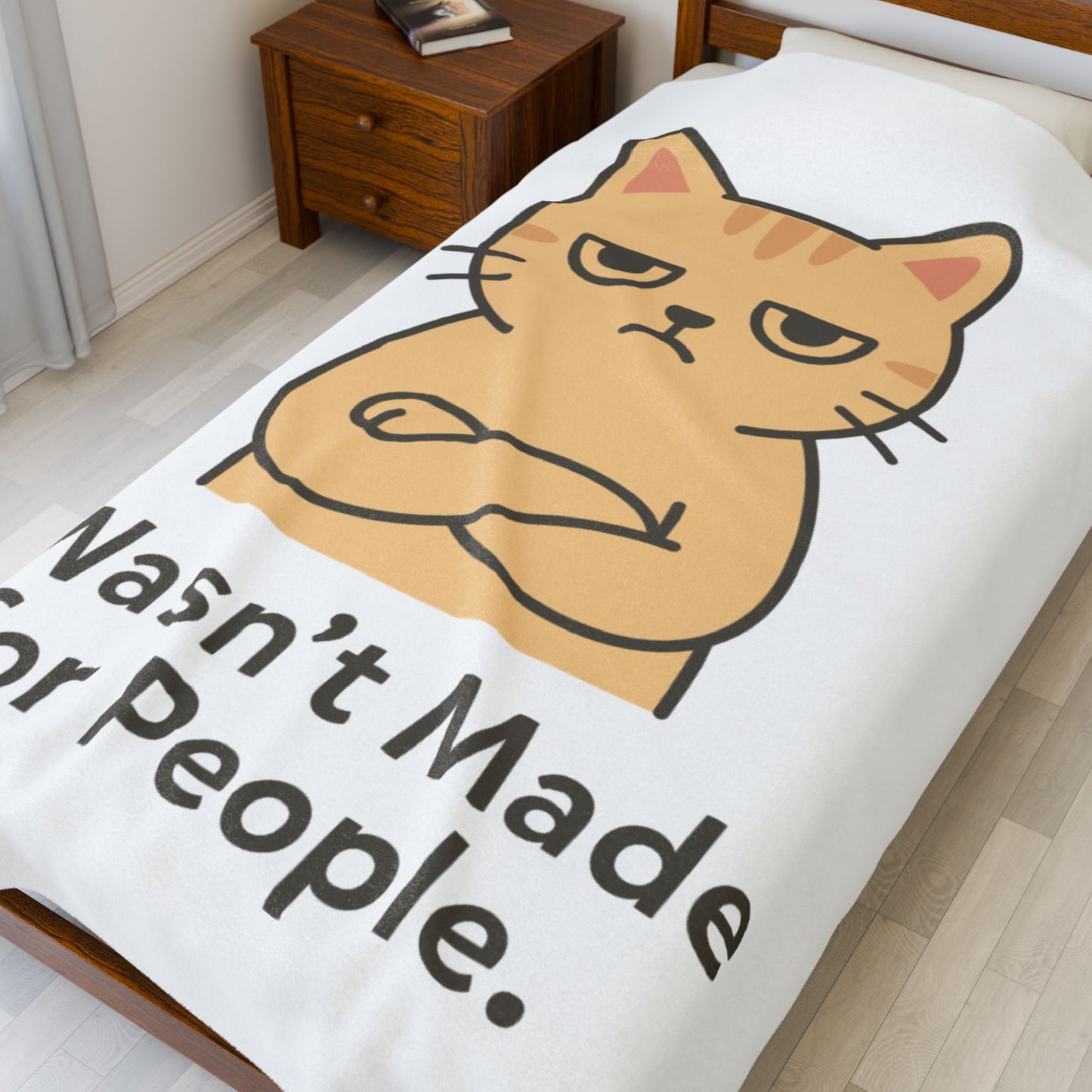 Grumpy Cat Velveteen Plush Blanket – "I Wasn't Made for People" Cozy Throw for Cat Lovers