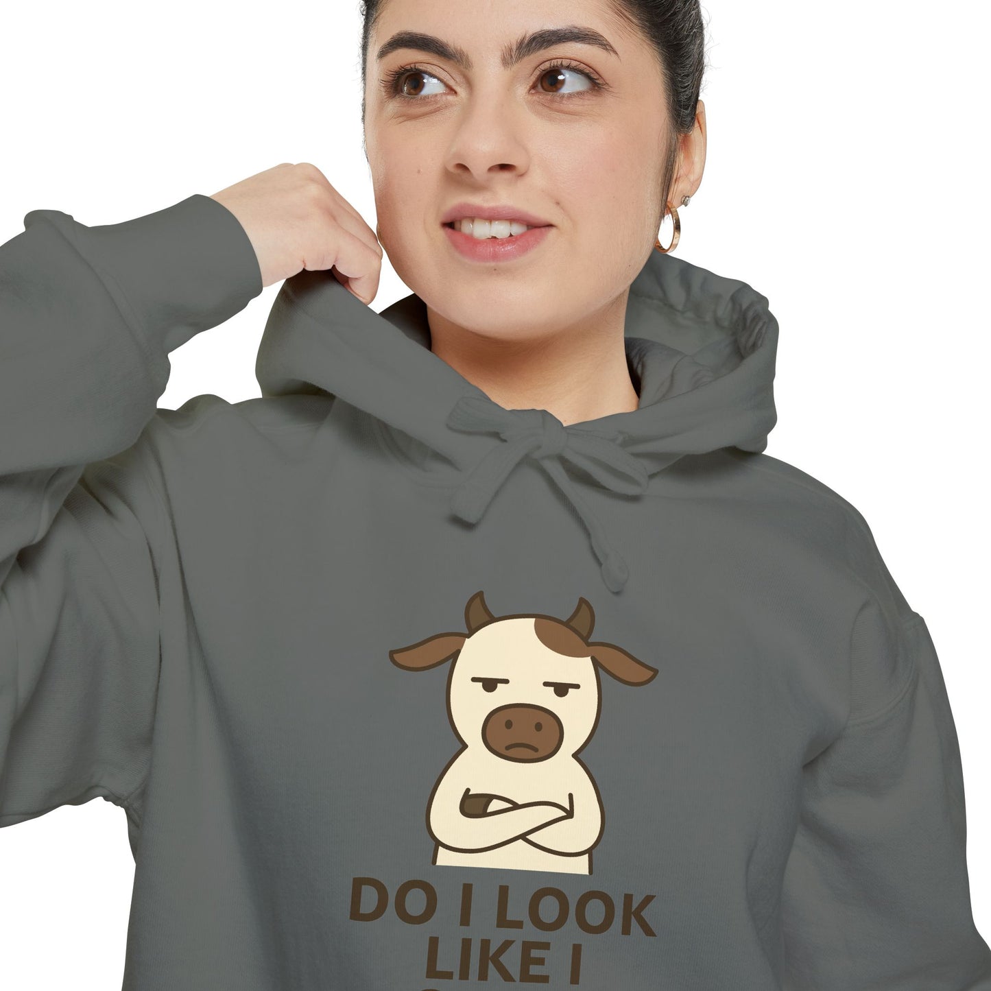 Funny Cow Hoodie — "Do I Look Like I Care" Sarcastic Farm Animal Pullover