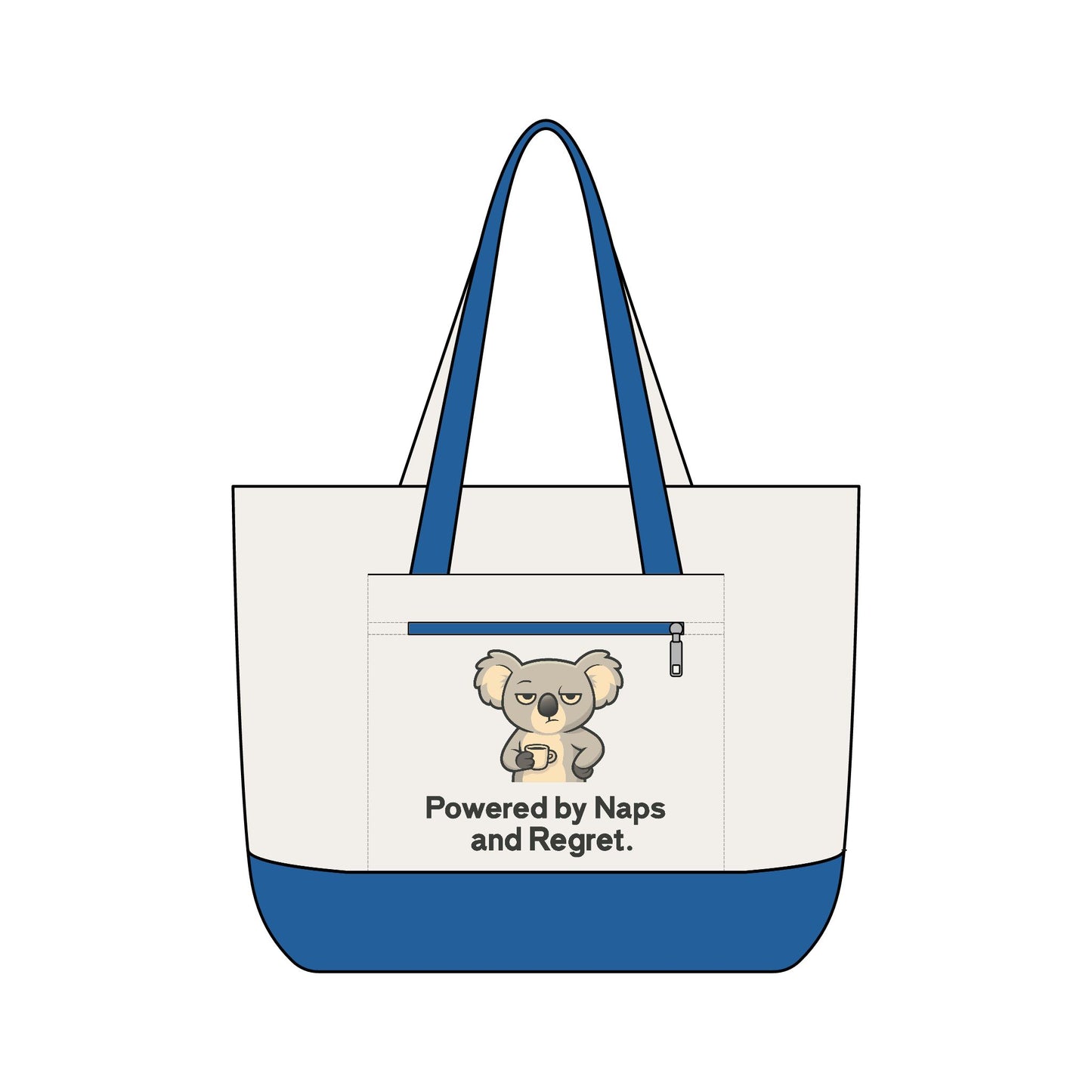 Canvas Tote — "Powered by Naps and Regret" Koala Zippered Tote