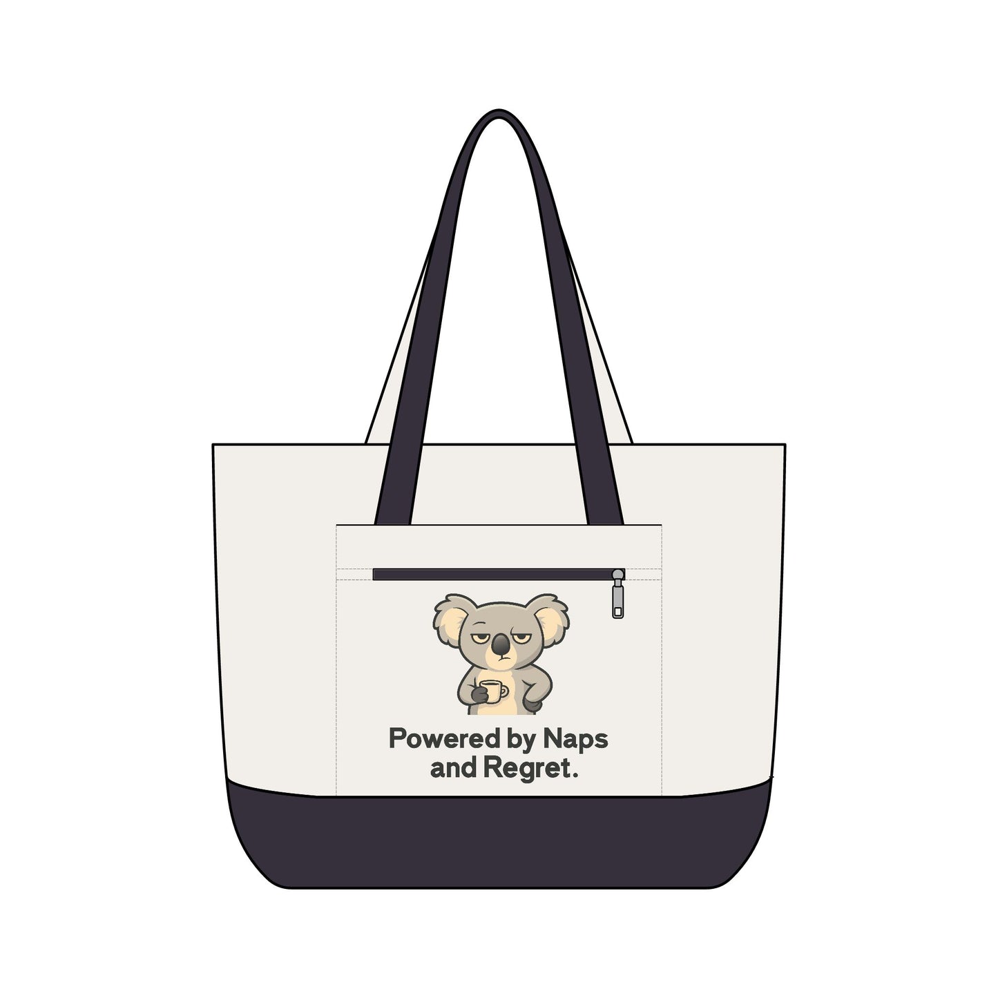 Canvas Tote — "Powered by Naps and Regret" Koala Zippered Tote