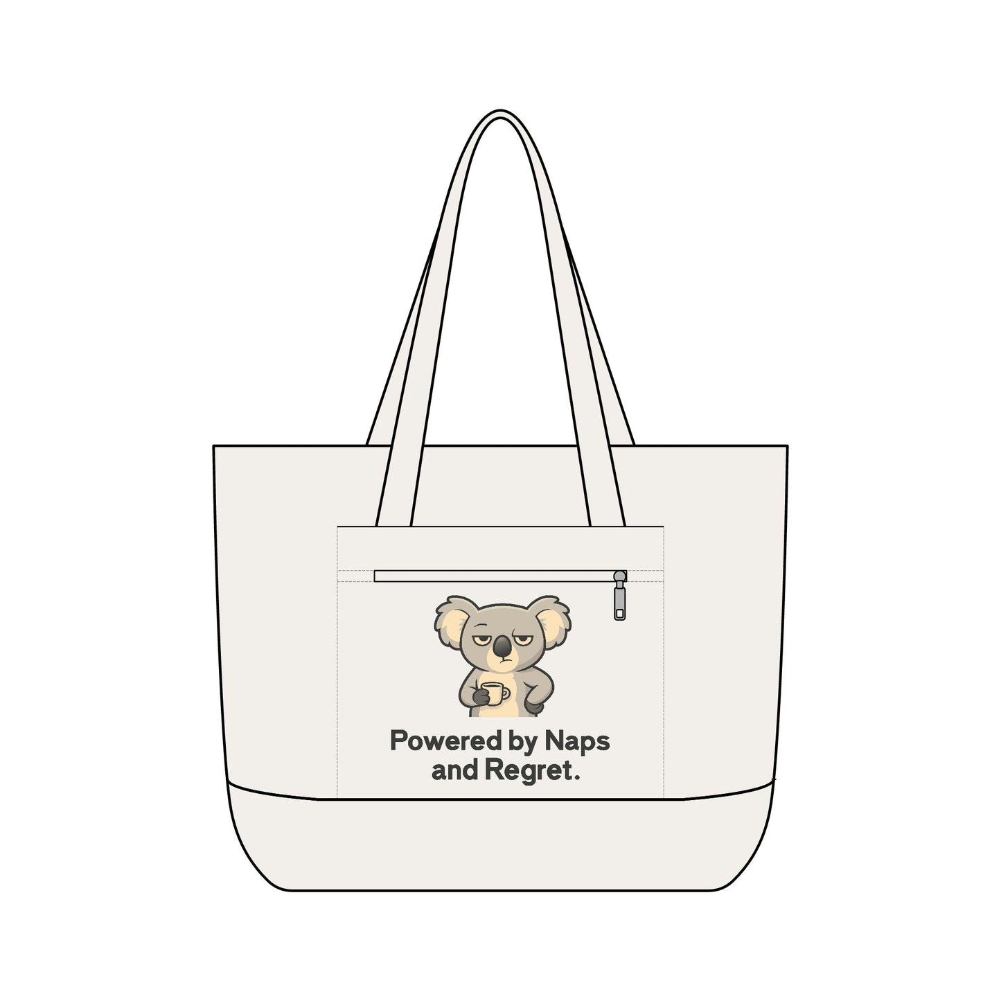 Canvas Tote — "Powered by Naps and Regret" Koala Zippered Tote