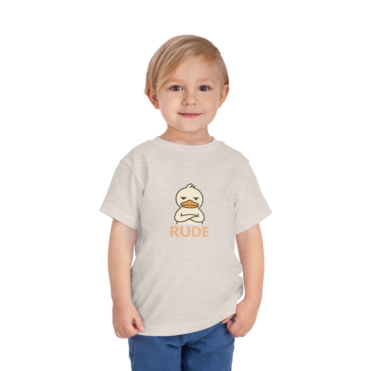 Toddler Tee — "RUDE" Grumpy Duck Kids Shirt (Playful Sarcastic Design)