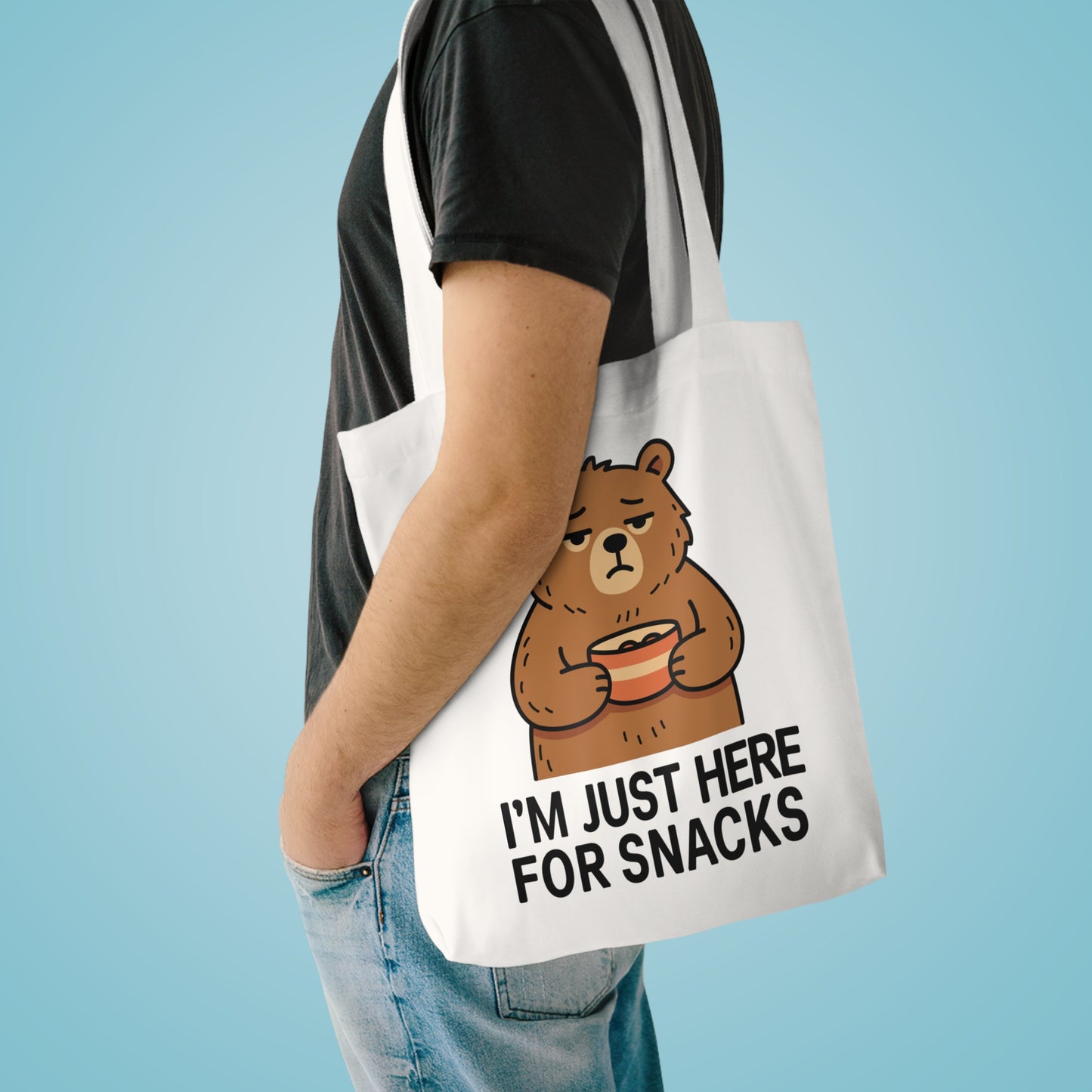 Cute Bear 'I'm Just Here for Snacks' Cotton Tote Bag