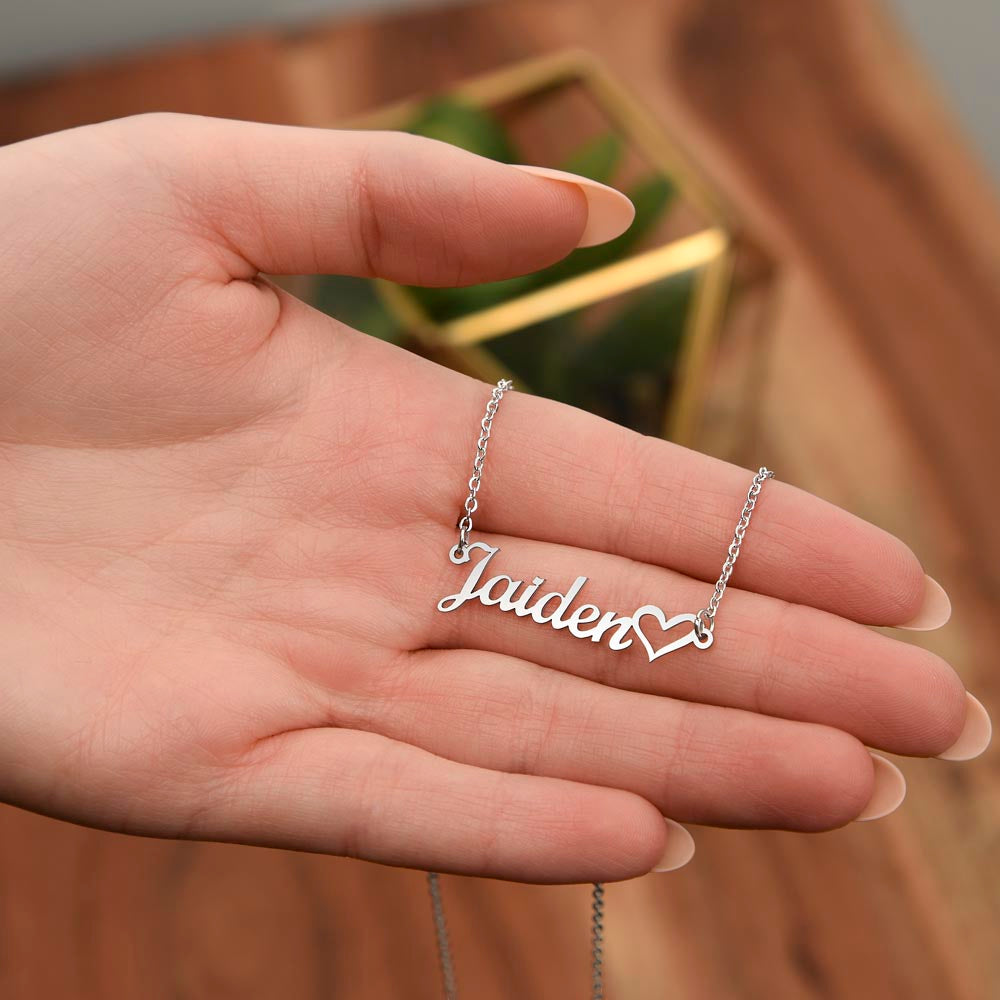 Personalized Heart Name Necklace – Custom Cursive Name Jewelry (Made in USA)