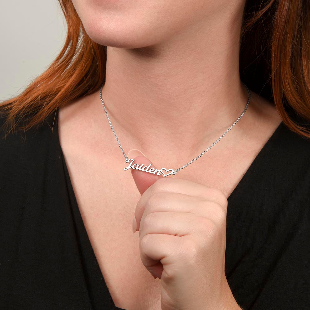 Personalized Heart Name Necklace – Custom Cursive Name Jewelry (Made in USA)