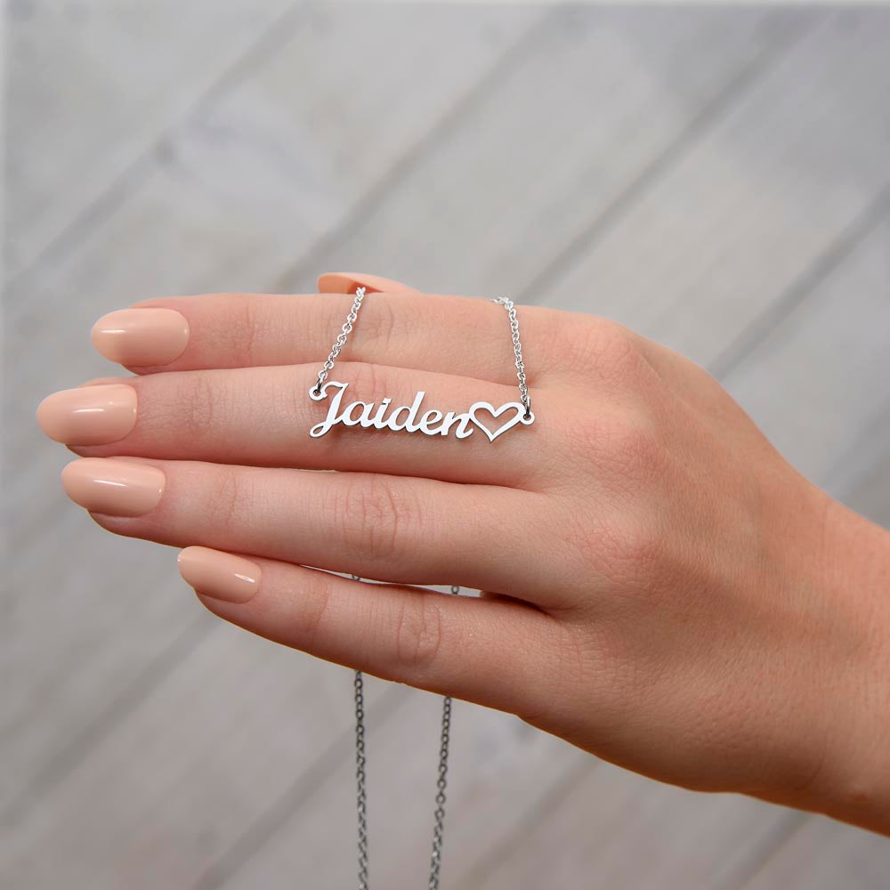 Personalized Heart Name Necklace – Custom Cursive Name Jewelry (Made in USA)