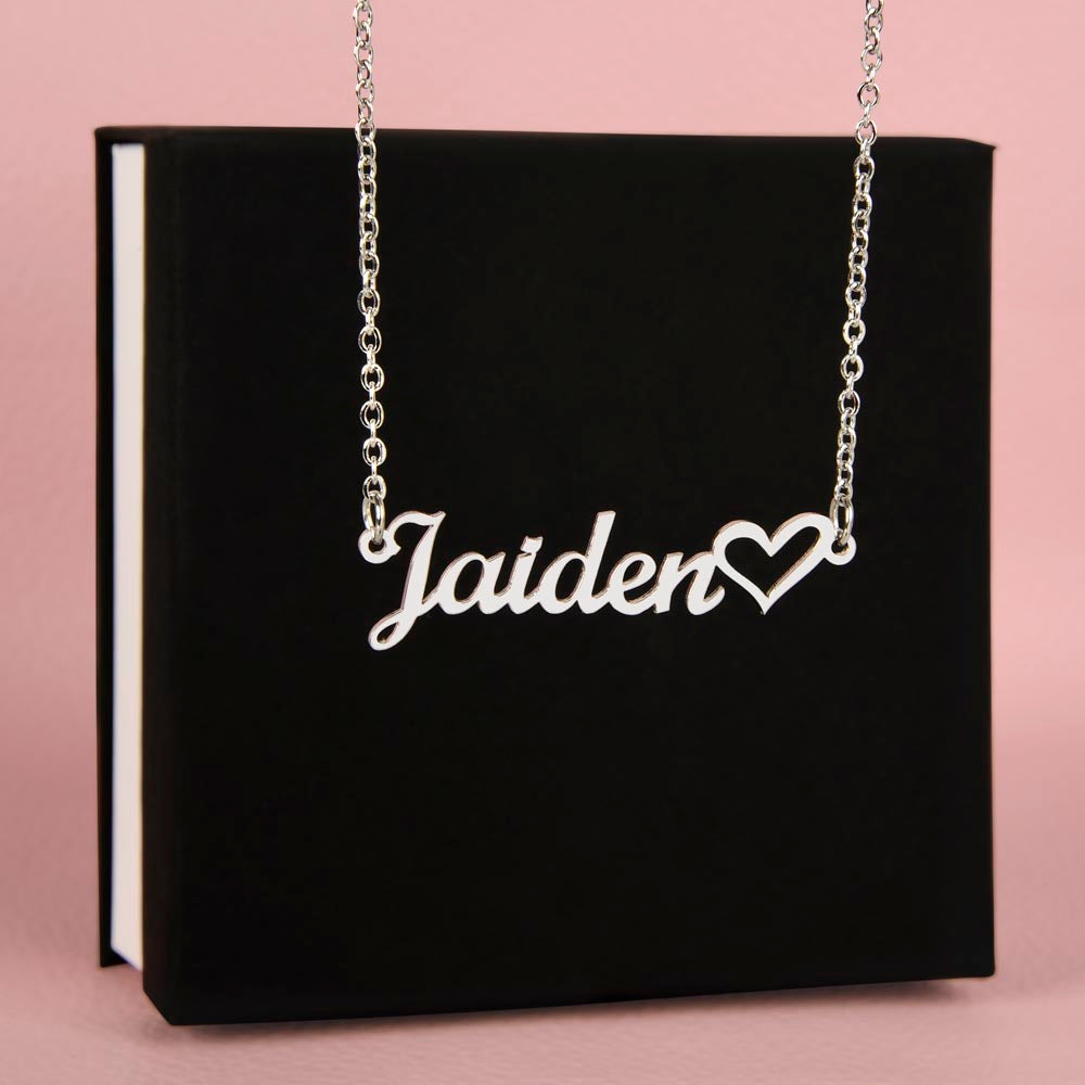 Personalized Heart Name Necklace – Custom Cursive Name Jewelry (Made in USA)