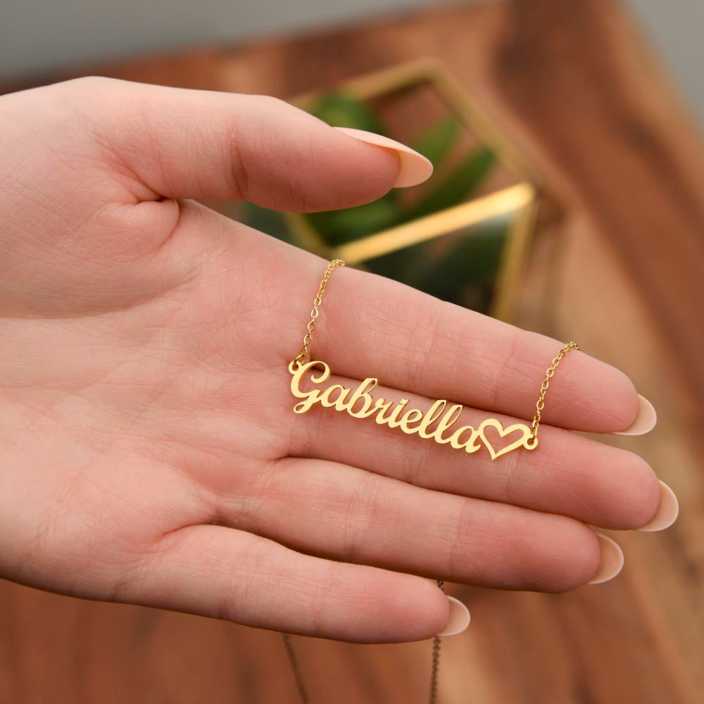 Personalized Heart Name Necklace – Custom Cursive Name Jewelry (Made in USA)